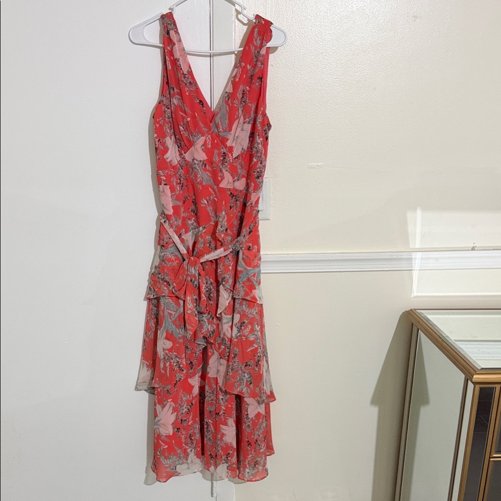 White House Black Market Red Floral Midi Dress